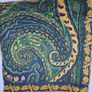 Perry Ellis Scarf Mens Teal Paisley Square Wrap Shawl Vintage Style Fashion